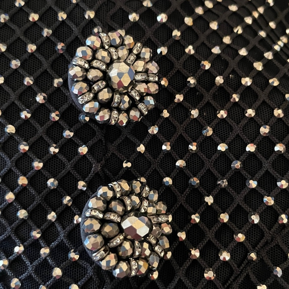 New Self Portrait Black Rhinestone Fishnet Crossover Midi Dress size US 4 - Picture 9 of 17